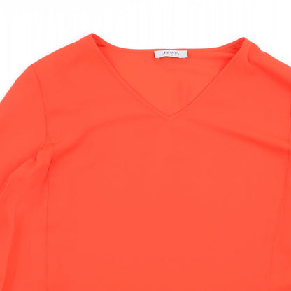 Close-up detail of Soon women’s orange basic blouse, size UK 10