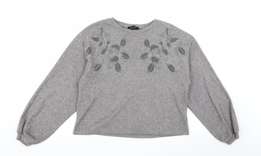 New Look Womens Grey Floral  Pullover Jumper Size S