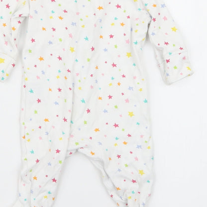 Brand and care label for Next girls’ white solid babydoll one piece, size 0-3, months