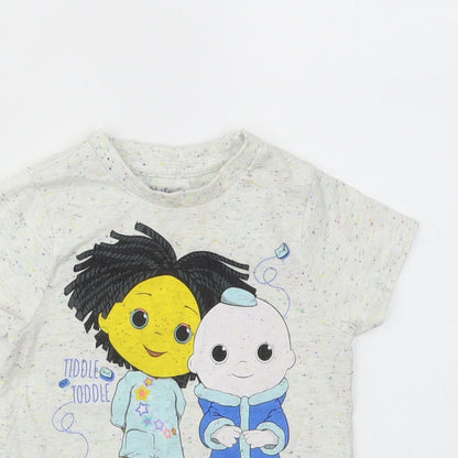Close-up detail of Nutmeg girls’ ivory basic t-shirt, size 2, years