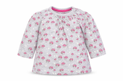 Front view of Early Days girls’ grey basic t-shirt, size 0-3, months
