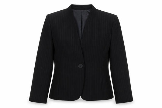 Kasper Womens Black Striped  Jacket Suit Jacket Size 12
