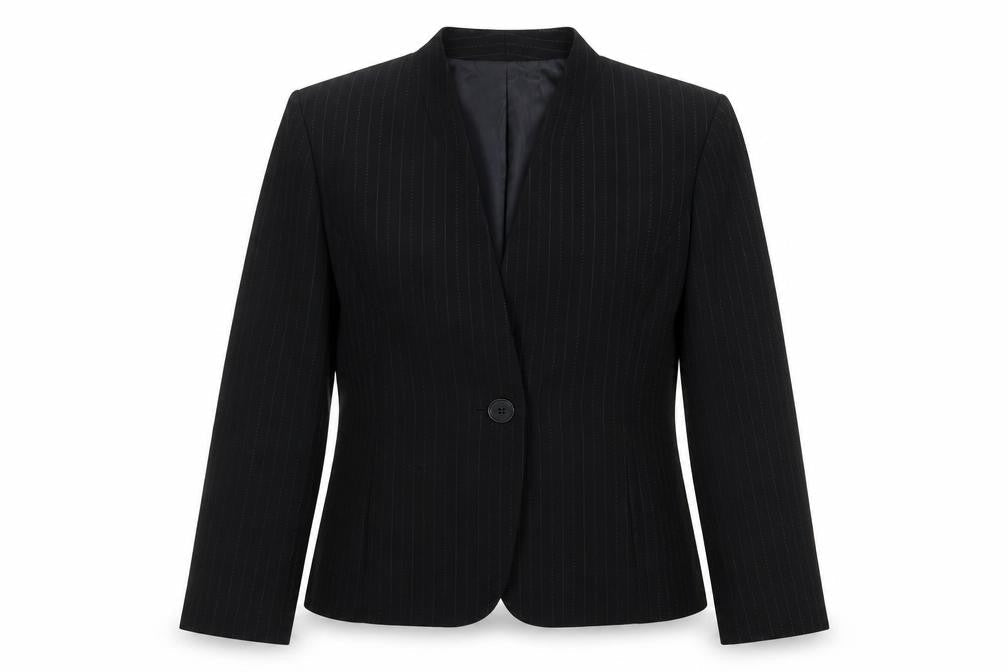 Kasper Womens Black Striped  Jacket Suit Jacket Size 12