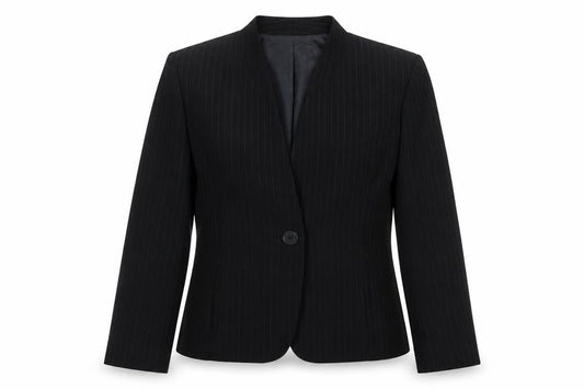 Kasper Womens Black Striped  Jacket Suit Jacket Size 12