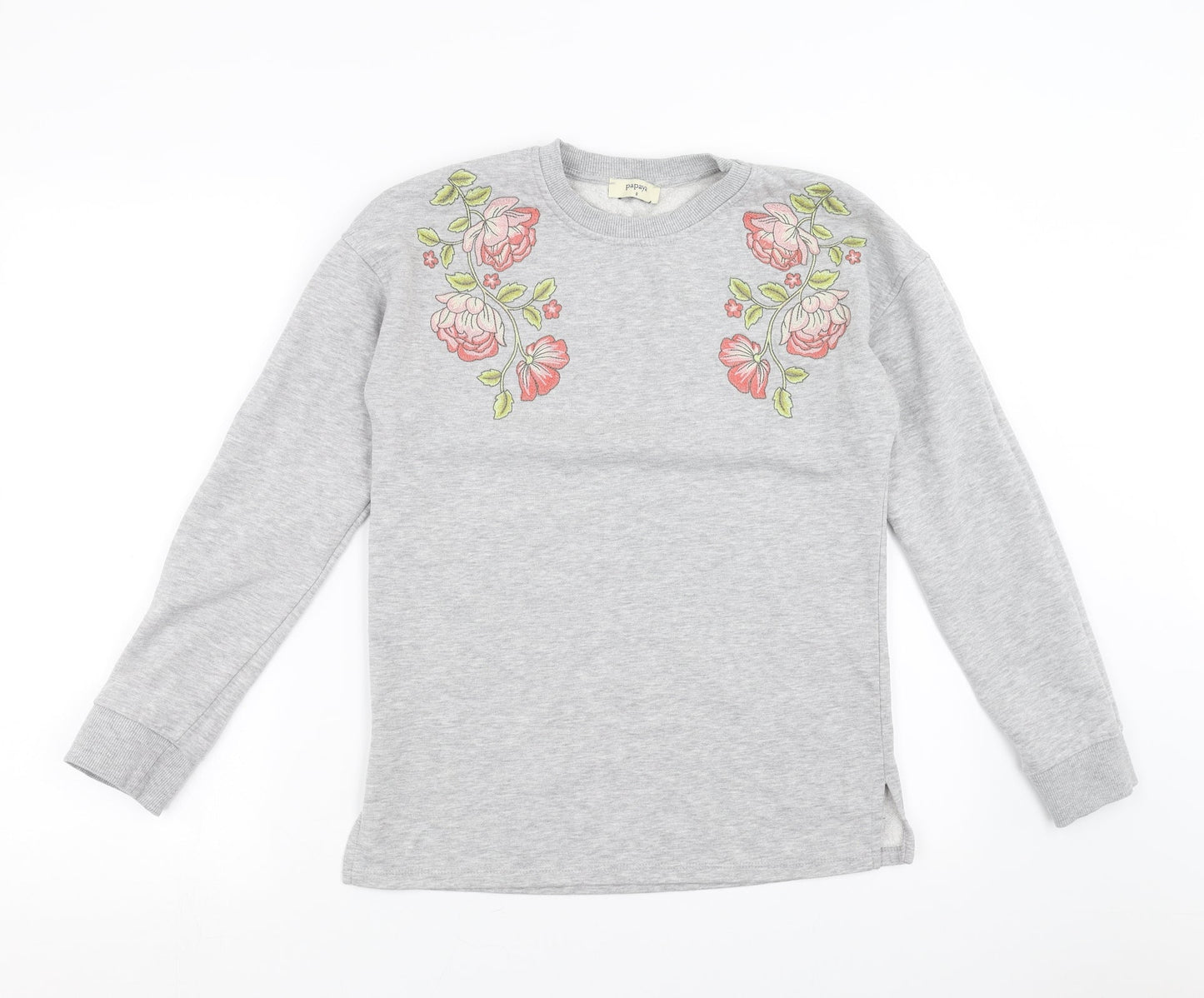Papaya Womens Grey Floral  Pullover Sweatshirt Size 8