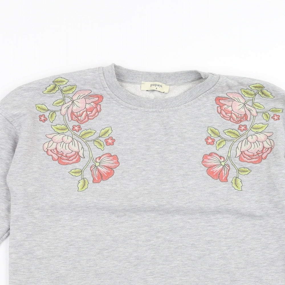 Papaya Womens Grey Floral  Pullover Sweatshirt Size 8