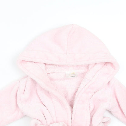 Close-up detail of Soft Touch girls’ pink solid robe, size 6-9, months