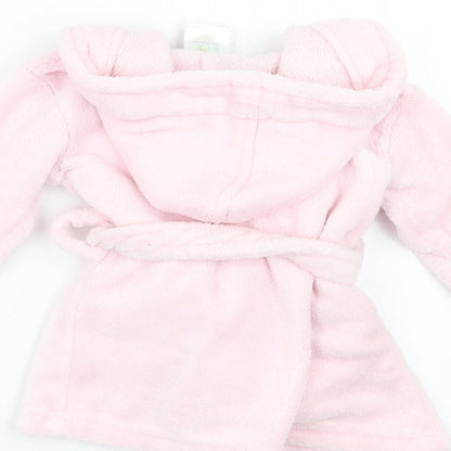 Brand and care label for Soft Touch girls’ pink solid robe, size 6-9, months