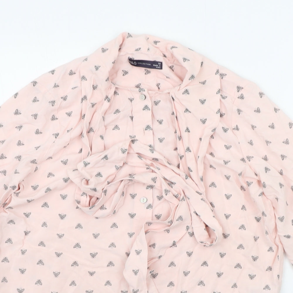 Marks and Spencer Womens Pink Geometric  Basic Button-Up Size 10