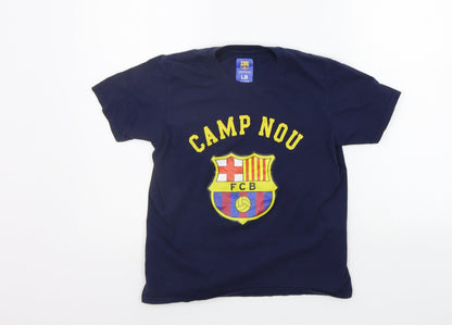 Front view of FC Barcelona boys’ blue basic t-shirt, size L