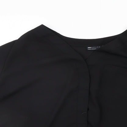Close-up detail of ASOS women’s black basic blouse, size UK 14