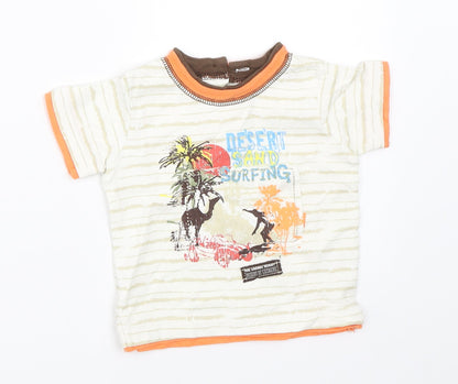 Front view of Matalan boys’ ivory basic t-shirt, size 3-6, months