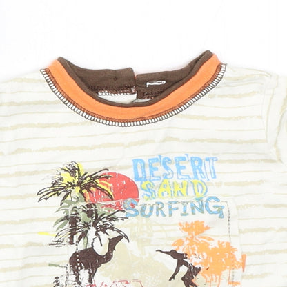 Close-up detail of Matalan boys’ ivory basic t-shirt, size 3-6, months
