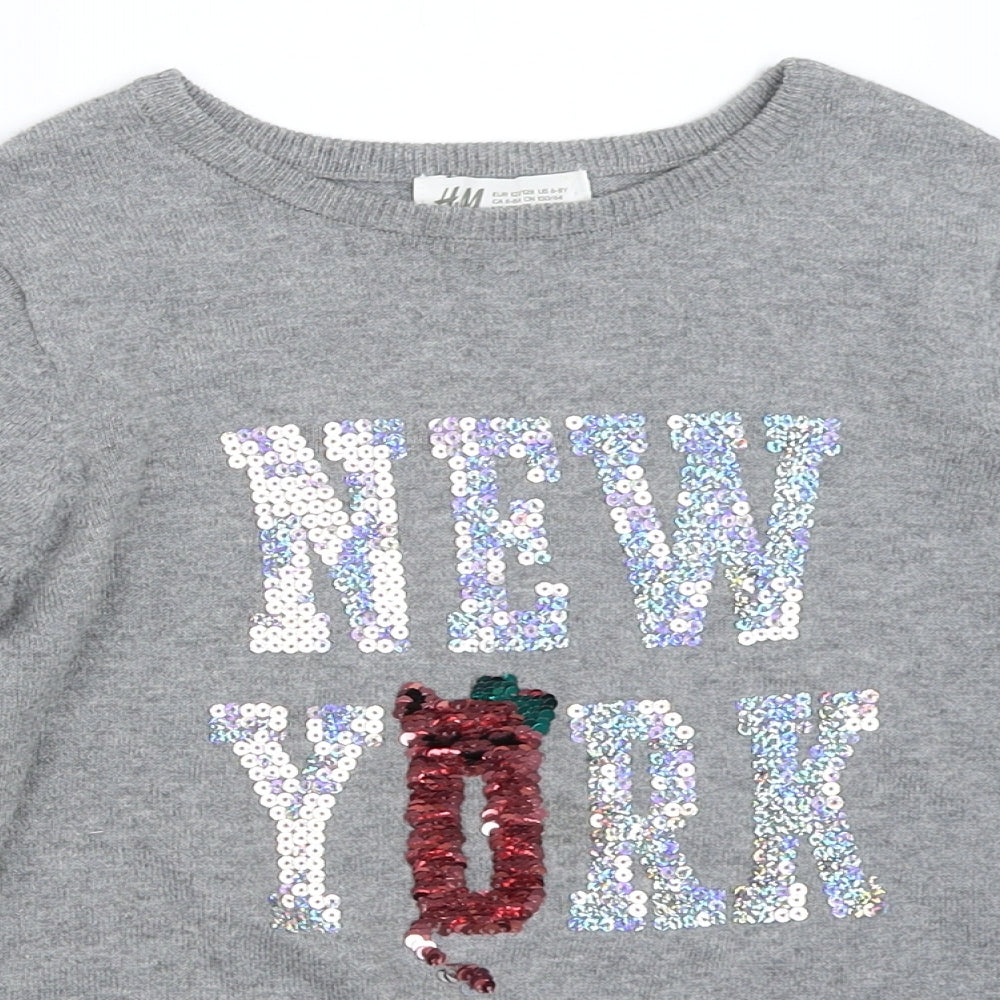 H&M Girls Grey   Pullover Jumper Size 6-7 Years