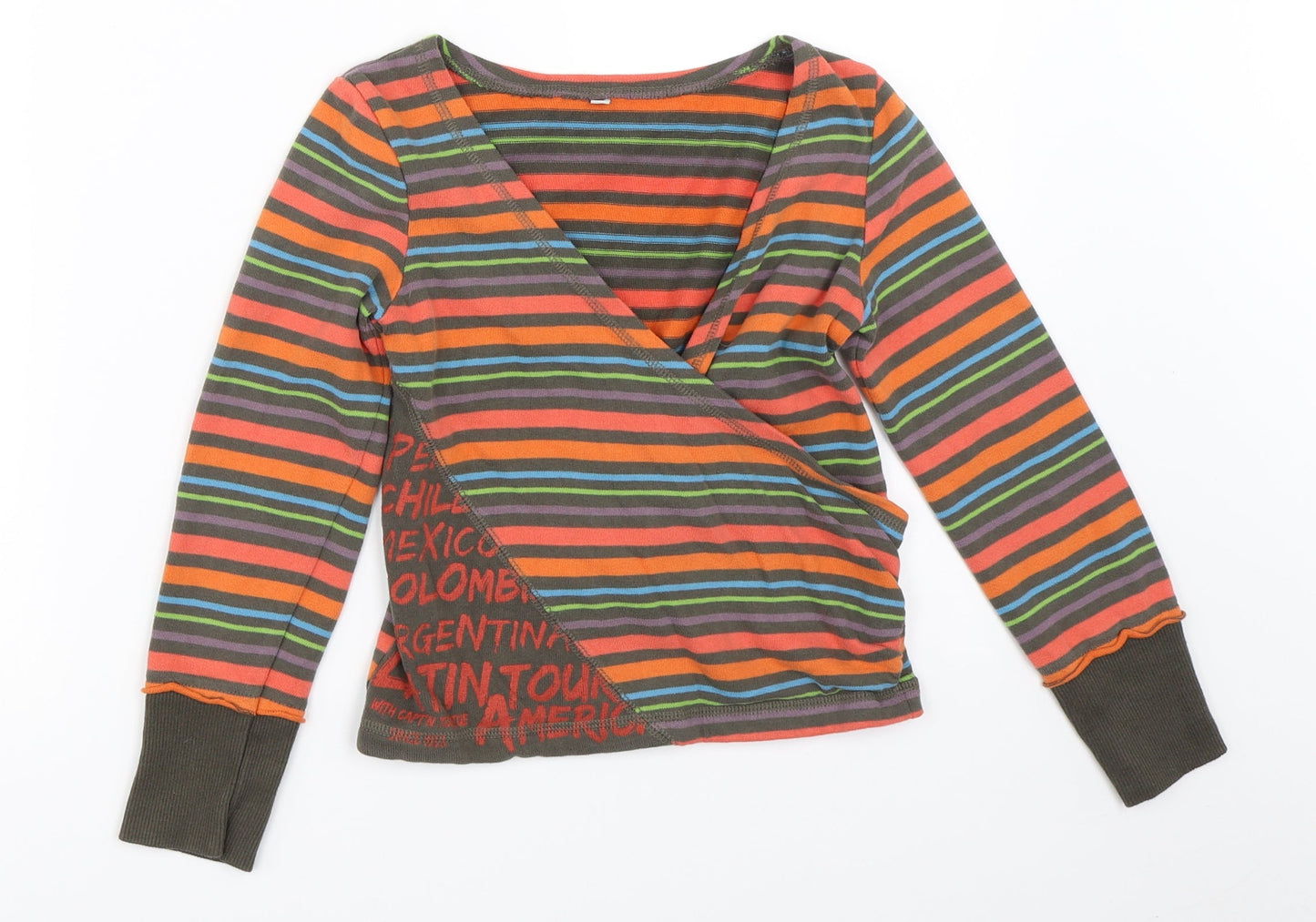 Captn Tortue Girls Green Striped  Pullover Jumper Size 6 Years