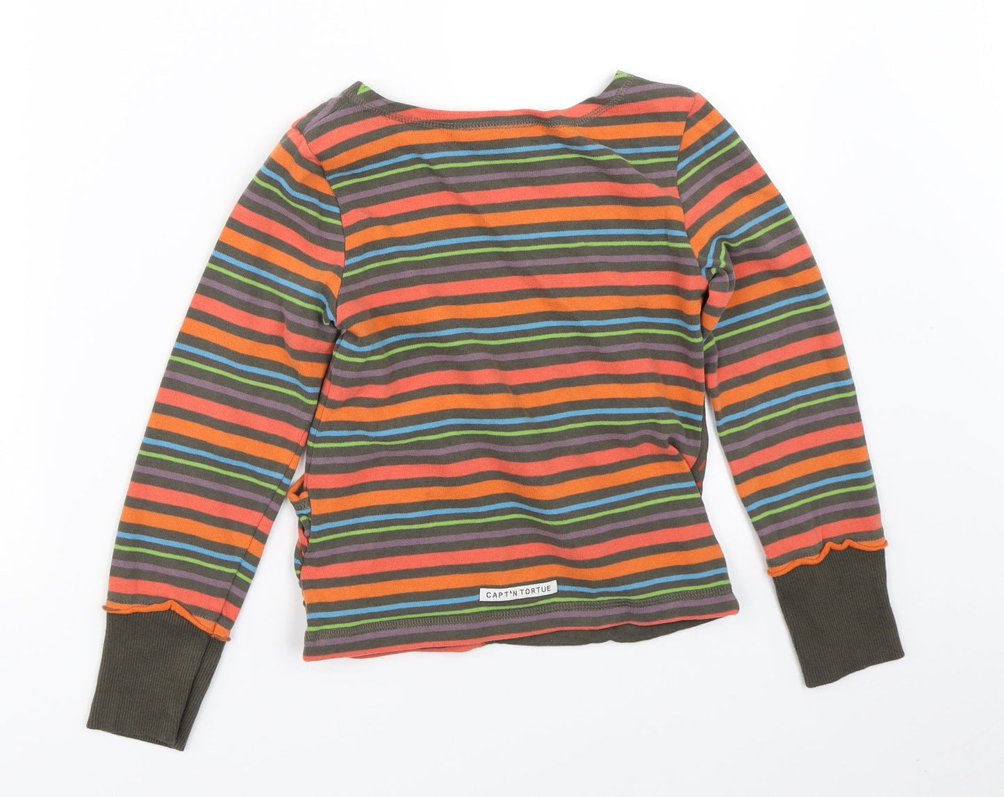 Captn Tortue Girls Green Striped  Pullover Jumper Size 6 Years
