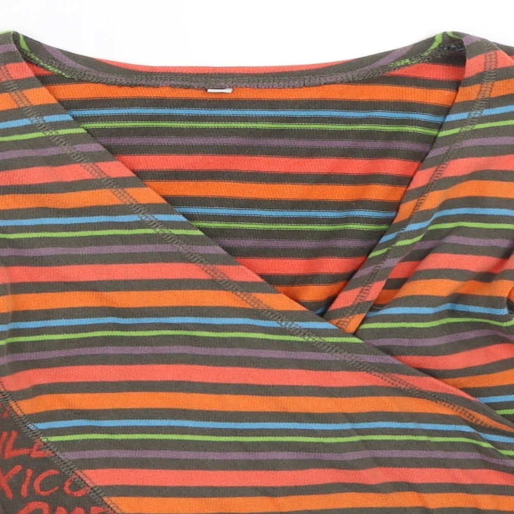 Captn Tortue Girls Green Striped  Pullover Jumper Size 6 Years
