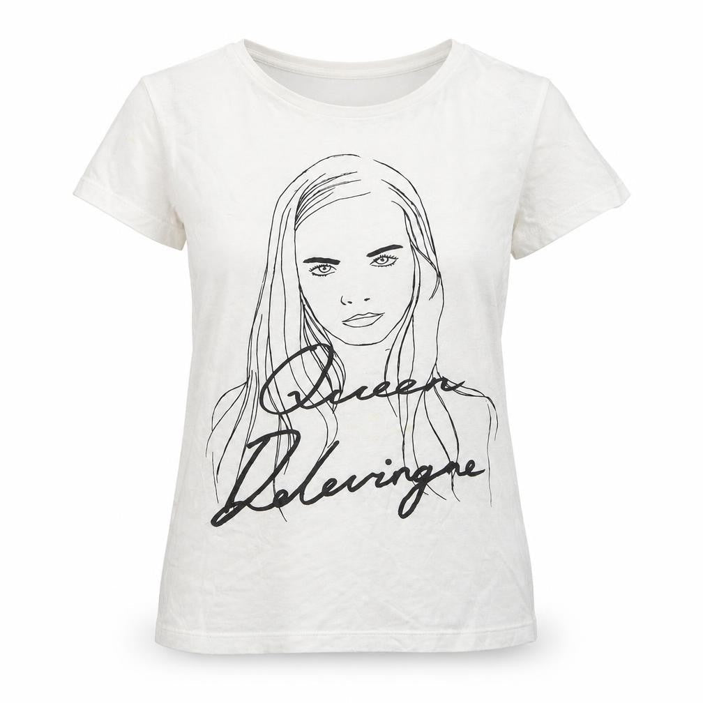 Black Score Womens White   Basic T-Shirt Size S  - cara delevigne