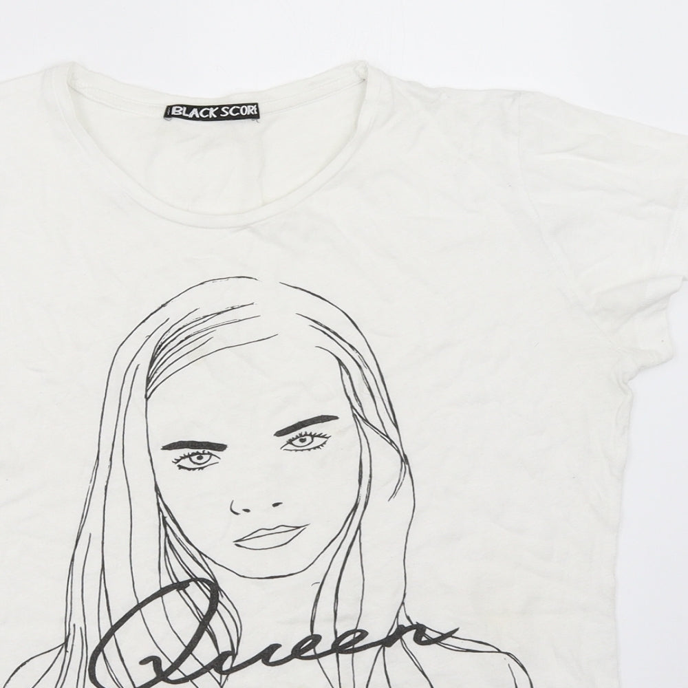 Black Score Womens White   Basic T-Shirt Size S  - cara delevigne
