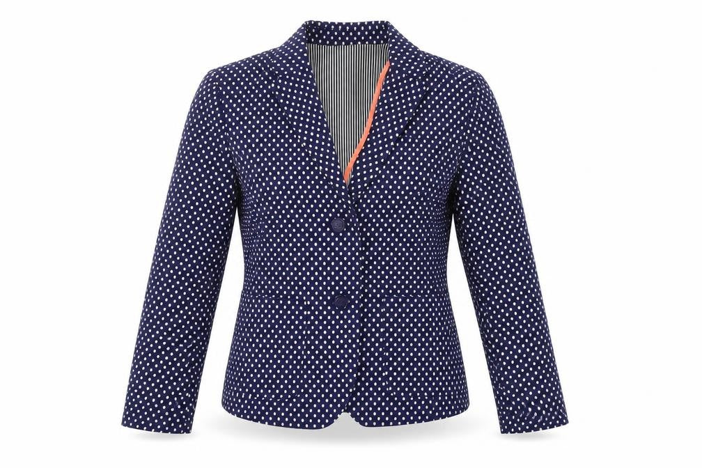 Preworn  Womens Blue Polka Dot  Jacket Blazer Size 10