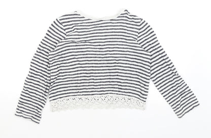 Marks & Spencer Girls White Striped  Pullover Jumper Size 9-10 Years