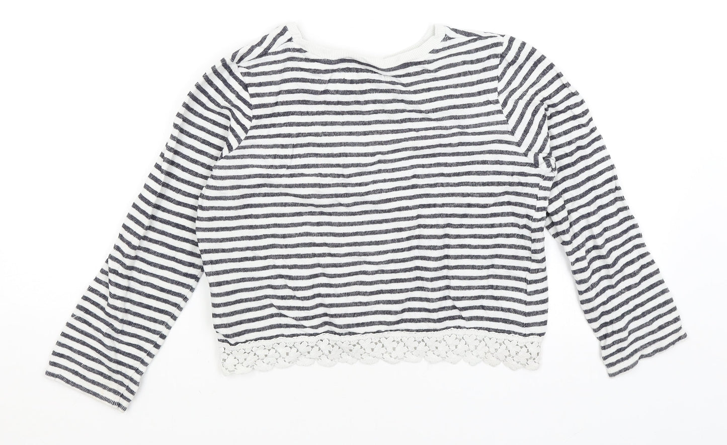 M&S Girls White Striped  Pullover Jumper Size 9-10 Years