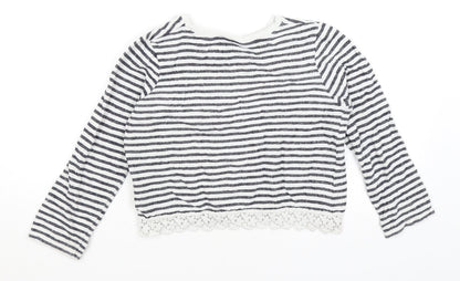 Marks & Spencer Girls White Striped  Pullover Jumper Size 9-10 Years