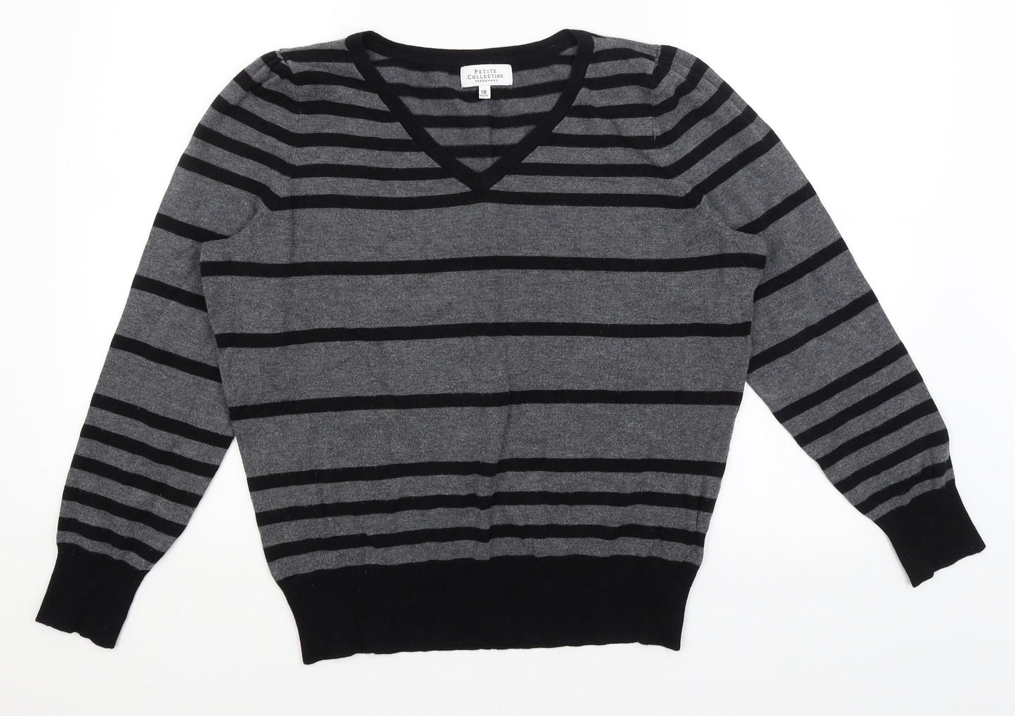 Petite Collection Womens Grey Striped  Pullover Jumper Size 18