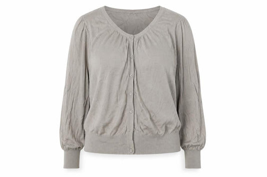 Front view of Atmosphere women’s beige cardigan jumper, size UK 12