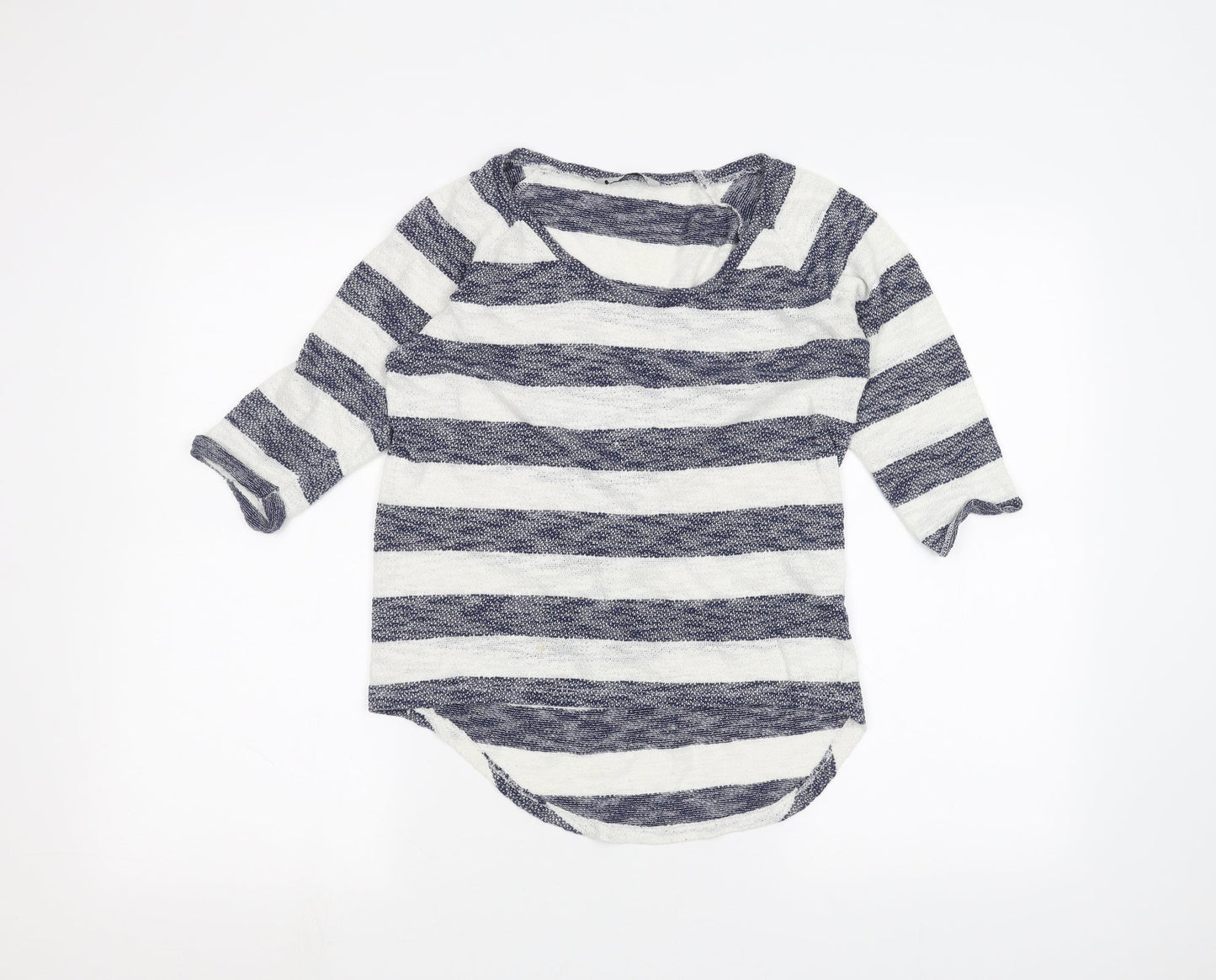 TU Womens White Striped  Basic T-Shirt Size 8
