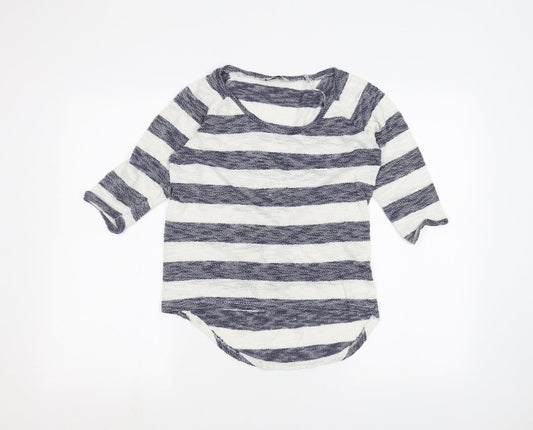 TU Womens White Striped  Basic T-Shirt Size 8