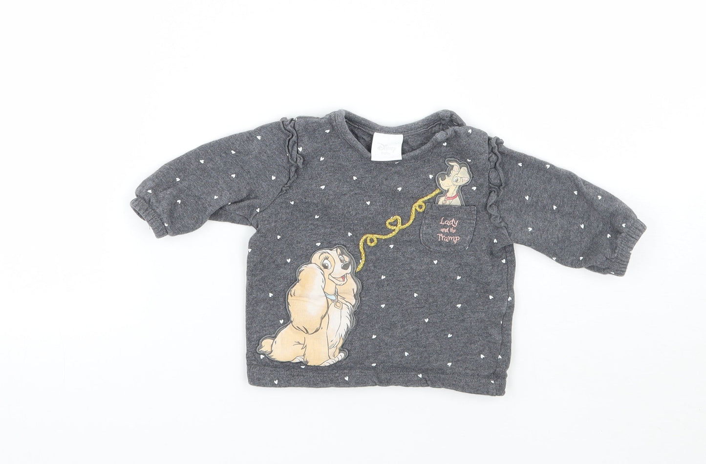 Disney Girls Grey   Basic T-Shirt Size 0-3 Months