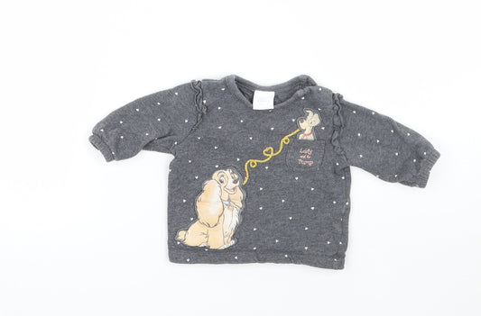 Disney Girls Grey   Basic T-Shirt Size 0-3 Months