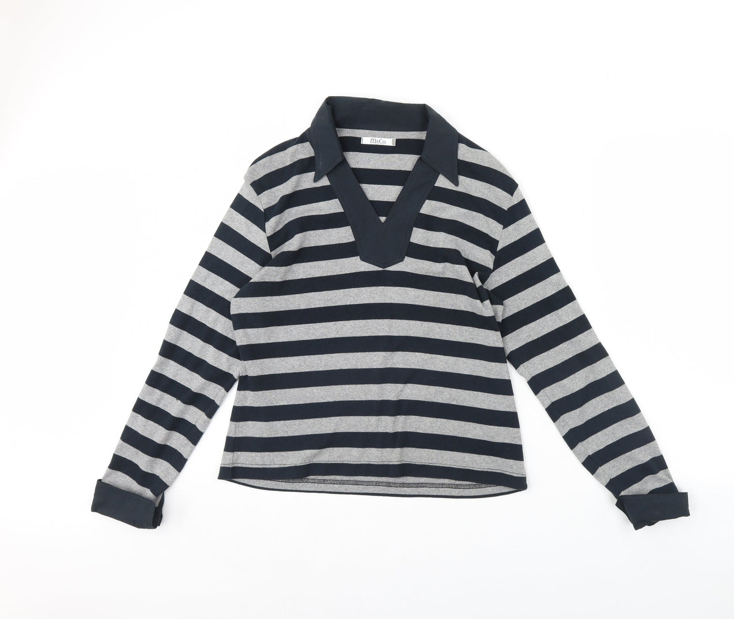 M&Co Womens Blue Striped  Basic Blouse Size XL