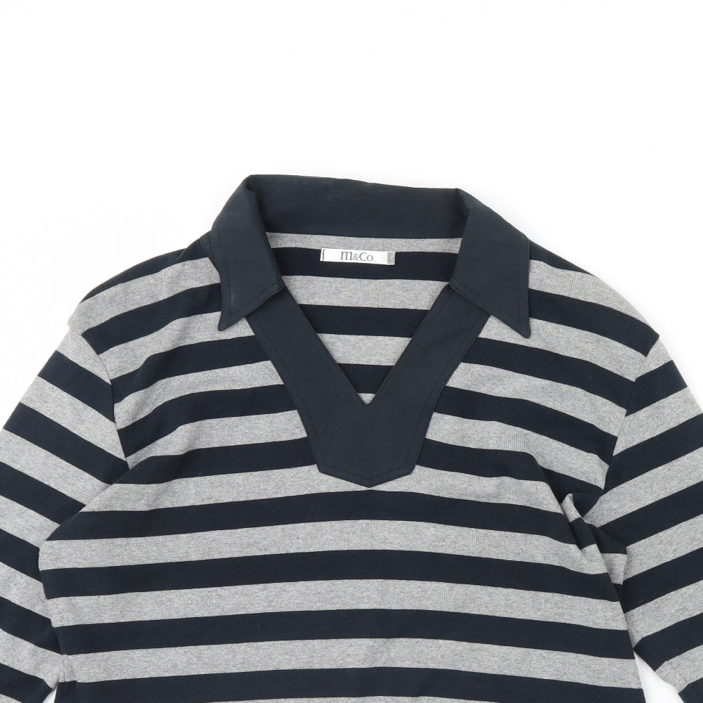 M&Co Womens Blue Striped  Basic Blouse Size XL