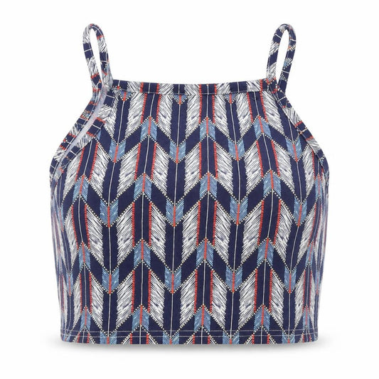 Divided Womens Blue Geometric  Cropped Tank Size M
