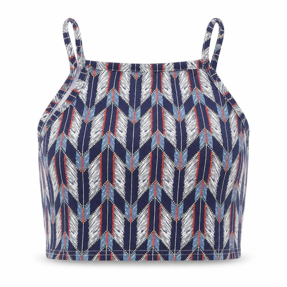 Divided Womens Blue Geometric  Cropped Tank Size M