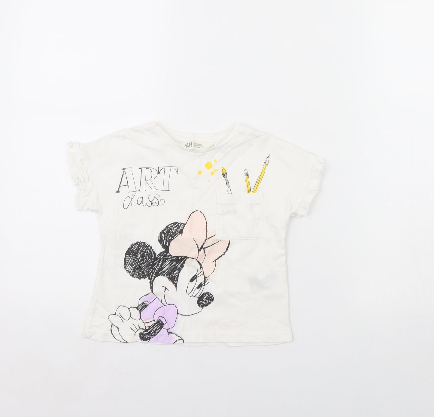 H&M Girls White   Basic T-Shirt Size 3 Years  - Minnie mouse