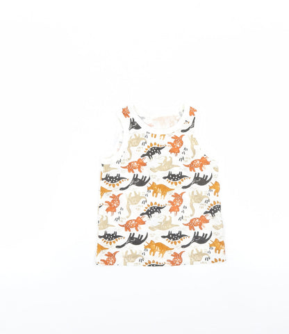 Additional front view of Tu girls’ white animal print basic tank, size 5, years - dinosaur
