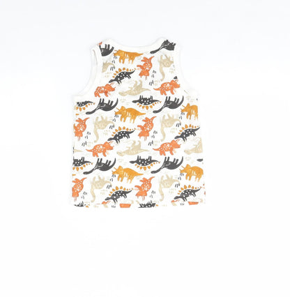 Back view of Tu girls’ white animal print basic tank, size 5, years - dinosaur