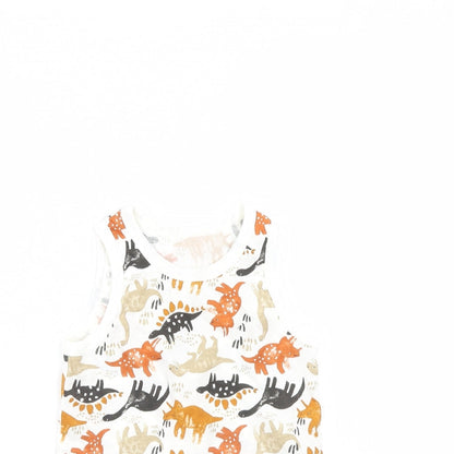 Close-up detail of Tu girls’ white animal print basic tank, size 5, years - dinosaur