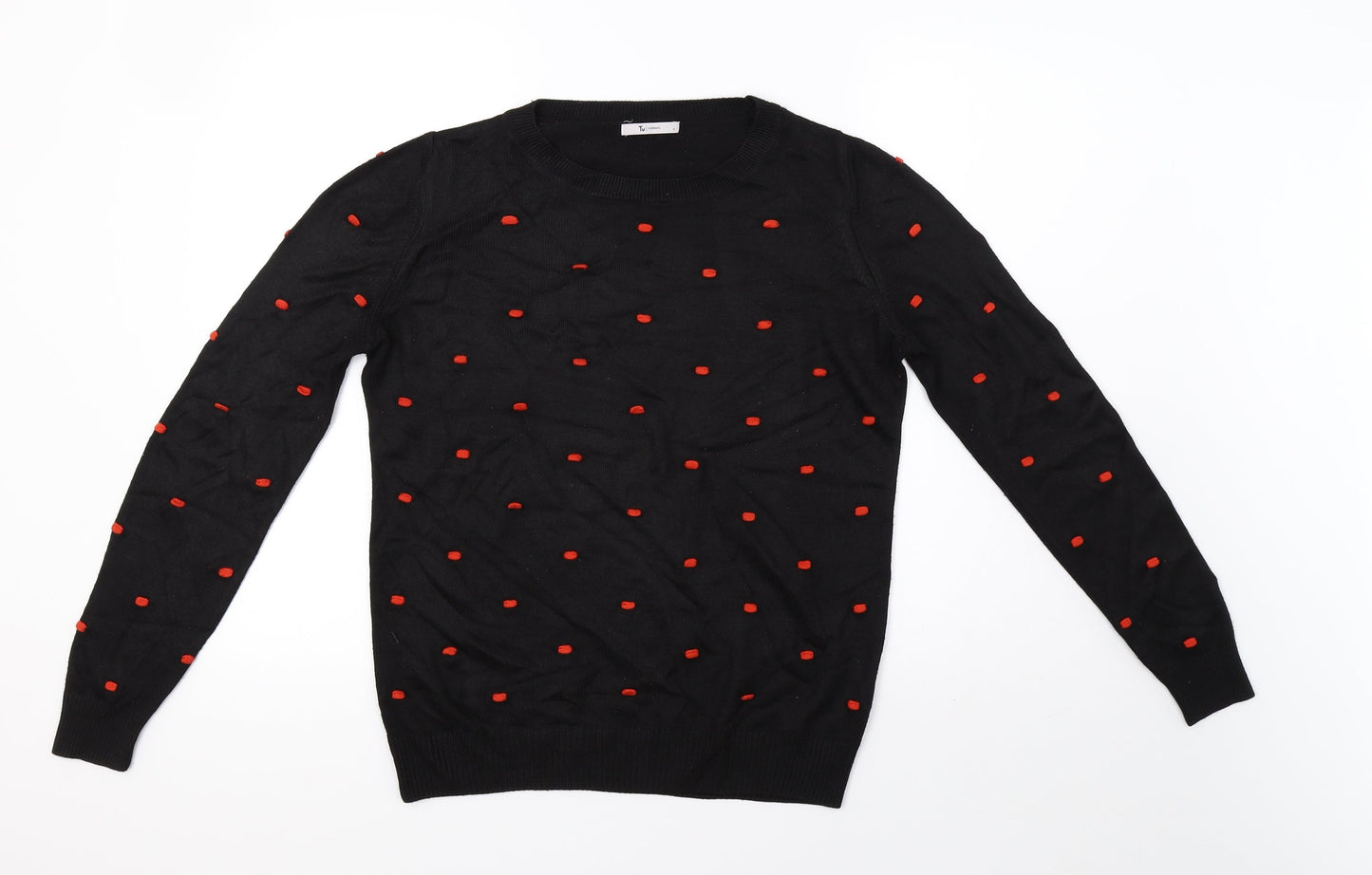 saisnburys Womens Black Polka Dot Knit Pullover Sweatshirt Size 8