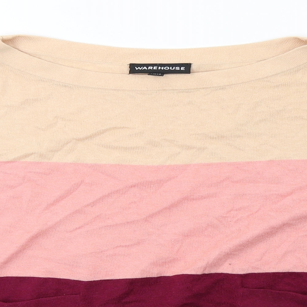 Warehouse Womens Purple Striped Knit Basic T-Shirt Size 12