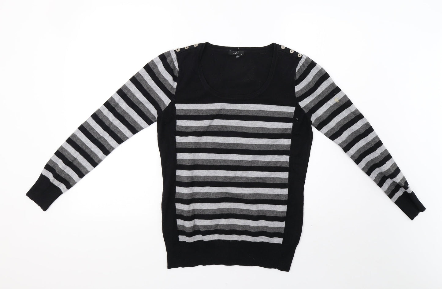 M&Co Womens Grey Striped Knit Pullover Sweatshirt Size 12