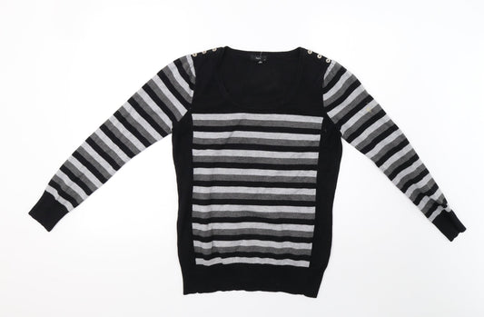 M&Co Womens Grey Striped Knit Pullover Sweatshirt Size 12