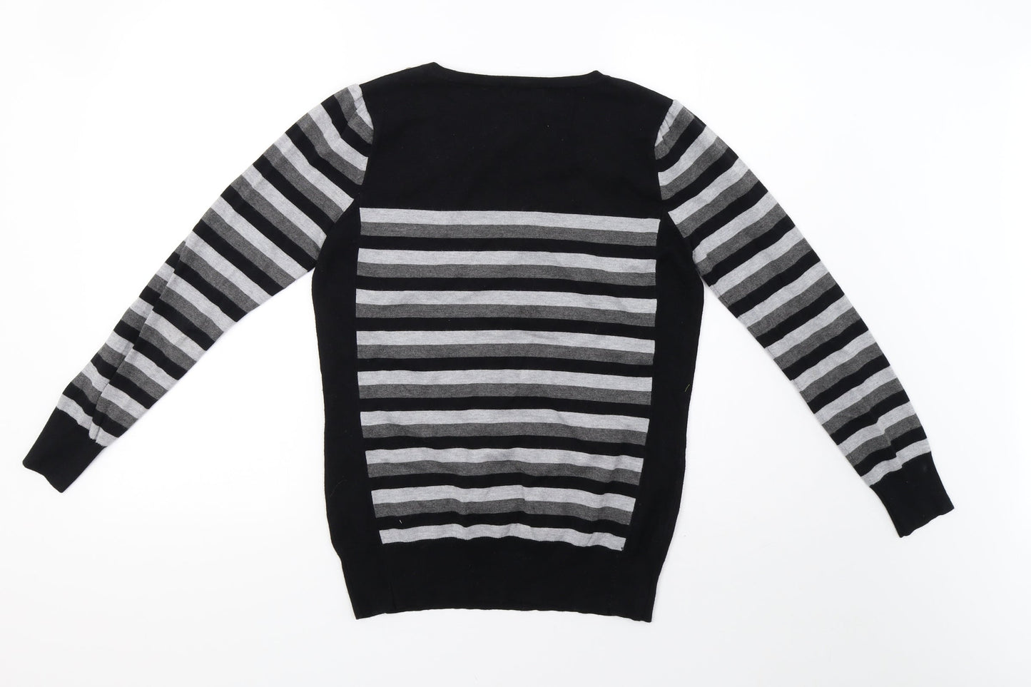 M&Co Womens Grey Striped Knit Pullover Sweatshirt Size 12