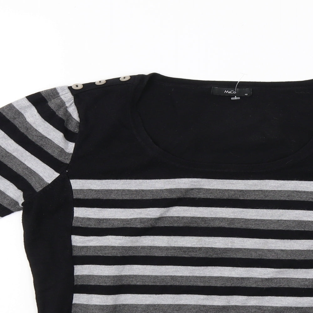 M&Co Womens Grey Striped Knit Pullover Sweatshirt Size 12