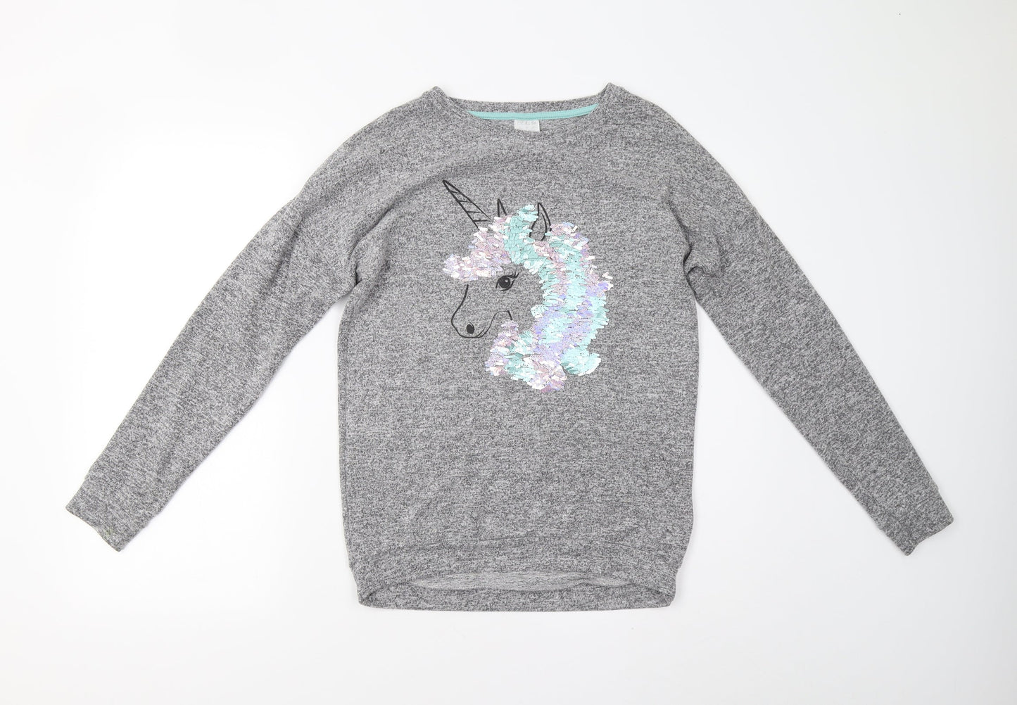 F&F Girls Grey   Pullover Sweatshirt Size 12-13 Years  - Unicorn