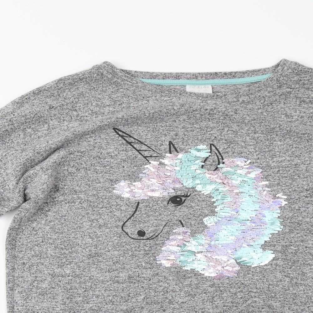 F&F Girls Grey   Pullover Sweatshirt Size 12-13 Years  - Unicorn