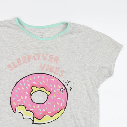 Close-up detail of Primark girls’ grey basic polo, size 12, years - donut